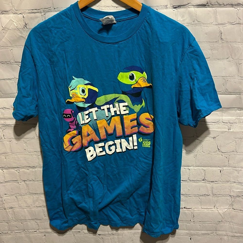 Let the Games Begin Blue Graphic T-Shirt Delta Ring-Spun Cotton Men’s Size XL